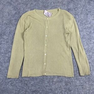 Tocca Cardigan Green 100% Silk Ribbed Knit Button Front Top Women Size M